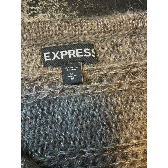 Express Brown Mohair Blend Short Sleeved Metallic Thread Tunic Sweater Dress Sz - Picture 8 of 9